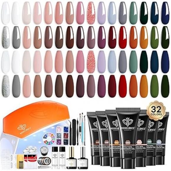 133pcs Poly Nail Gel Kit, 32 Colors Earthy Tones Complete Extension Gel Nail Kit - Picture 7 of 7